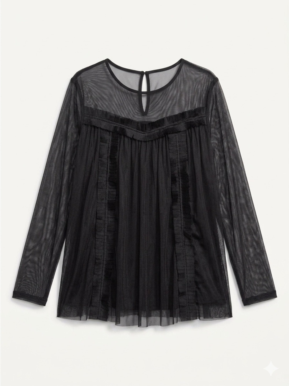 Anthropologie black sheer mesh babydoll blouse ENTRO sz Large
